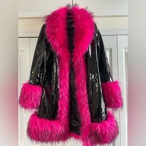 Dollskill black parent leather jacket with pink faux fur
